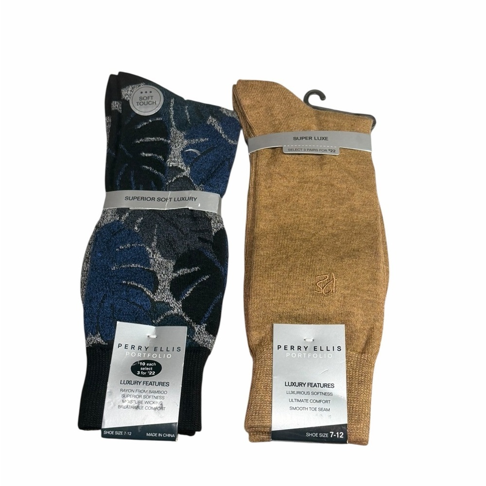 Perry Ellis Portfolio Men's Socks One Size Blue Multi Tan HTR